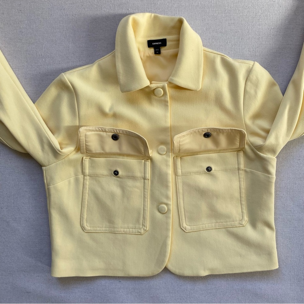 Express Cropped Snap Button Front Pastel Yellow B… - image 8